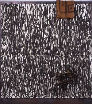 Яннис Кунеллис (р.1932) _Без названия_ (1996), коллаж из различных материалов на листовом железе, 20