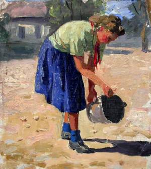 Тюрин В. Пионерка на субботнике, 1962, х.м., 40х30,5