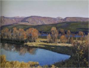 Орлов С.Е. Осенний пейзаж с протокой. 1997. Х.,м. 49х73