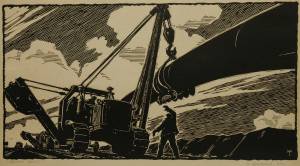 Третьяков Н.Я. «Даешь Урал». 1964. Из серии «Бухара-Урал». Линогравюра
