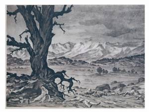 А.-Г.З. Хохов. Жертвы фашистских зверств.Серия Гизельская трагедия. 1943. б., тушь, бел. 20х29