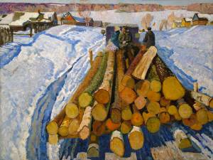 Руднев ЛИ_хм_Деревня строится_1963_хм_133х180