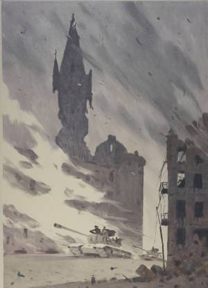 Челябинские танки в Кенигсберге. 1954. монотипия. Собрание ЧГМИИ.