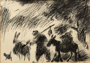 Путник с осликами. 1981. Бумага, тушь, перо