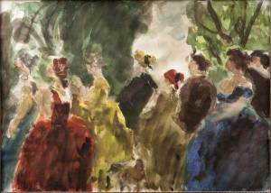 Общество в парке. 2000. Бумага, гуашь