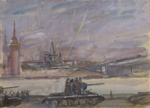 А.Лабас.Танки идут на фронт.1941.Бум.,акварель.белила. 42х58.5