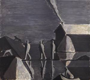 Васнецов А.В. Осенний пейзаж с охотниками. 1982г. х.м. 133х150см.