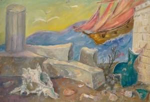 Читая Грина. Алые паруса. 1960. Картон, масло. 33х48