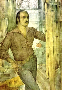 2.  Джикаев И.Ф.  Автопортрет. 1980. Б., кар., акварель. 60х43. СОХМ им. М.С. Туганова. Владикавказ.