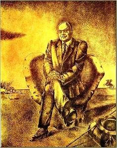 3. Джикаев М.Ф.  Портрет Жоржа Дюмезиля. 1983. Офорт, мягкий лак, акватинта. 65х50. Собств. автора.