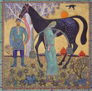 Иллюстрация. Жених и невеста с вороным конем. 1967-1969