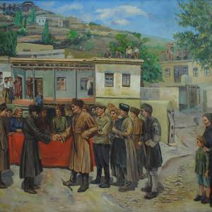 «Примирение кровников» холст, масло. 1935 г. 171х201см. ДМИИ им. П.С. Гамзатовой